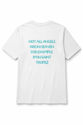 T-shirt blanc OFFSHORE back print turquoise Not all angels are in heaven for example I'm in Saint Tropez