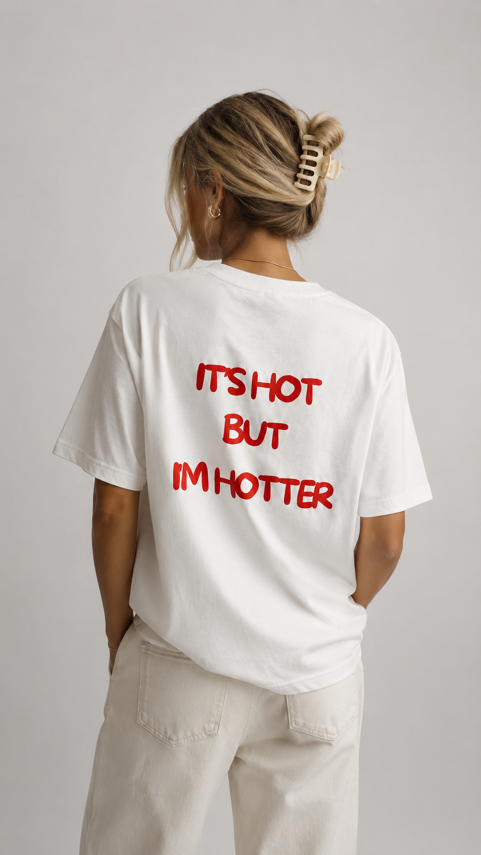 T-shirt blanc OFFSHORE print rouge It's hot but I'm hotter porté