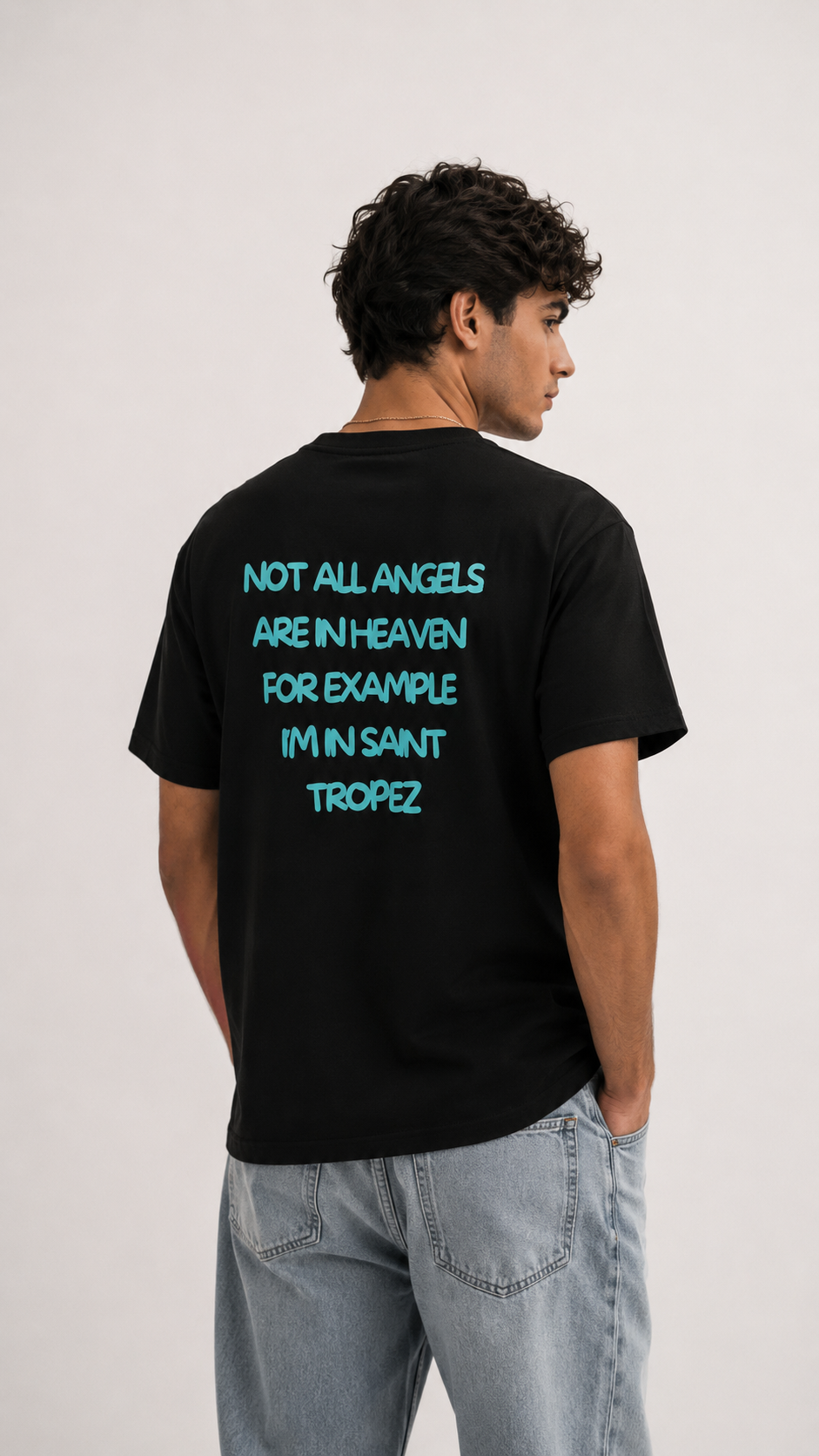T-shirt noir OFFSHORE print turquoise Not all angels Saint-Tropez porté