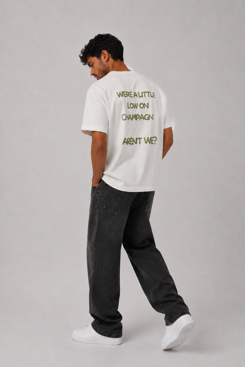 T-shirt blanc OFFSHORE print olive We're a little low on champagne studio dos