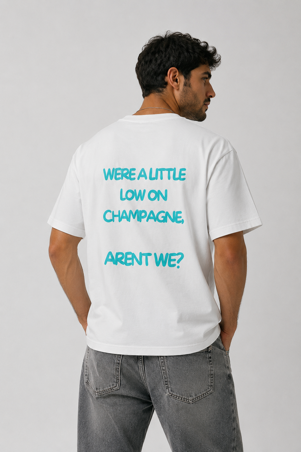 T-shirt blanc OFFSHORE print turquoise We're a little low on champagne studio