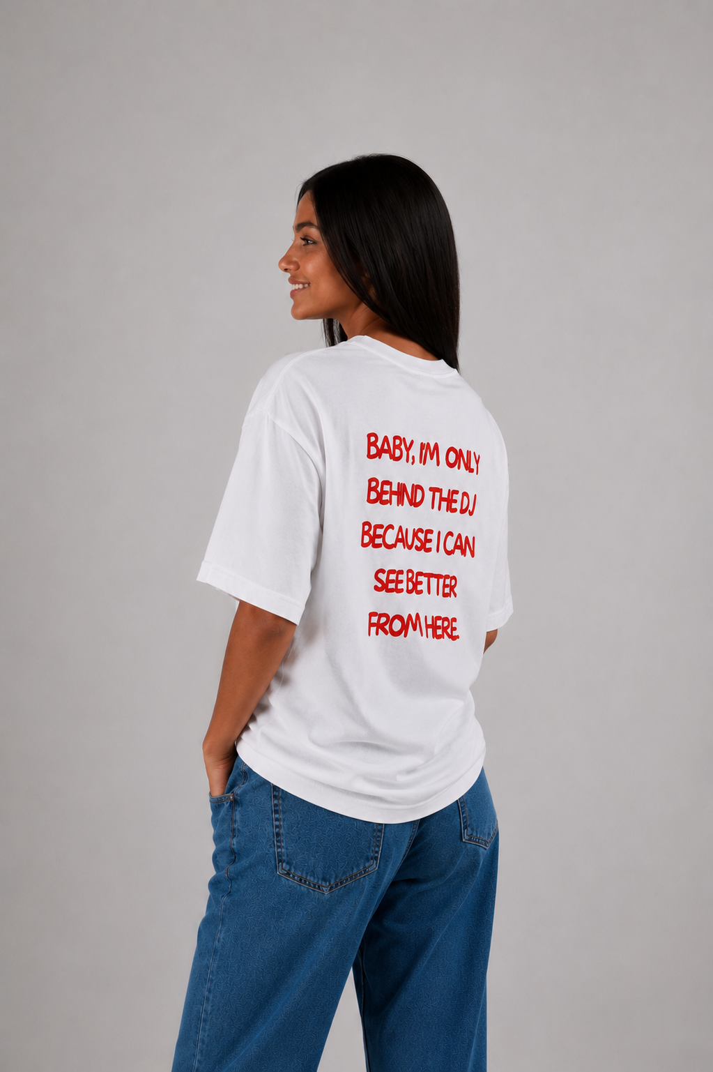 T-shirt blanc OFFSHORE print rouge Baby DJ studio dos