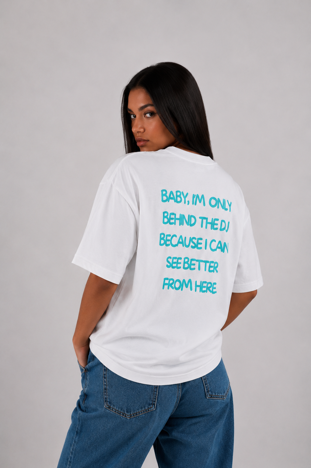 T-shirt blanc OFFSHORE print turquoise Baby DJ studio