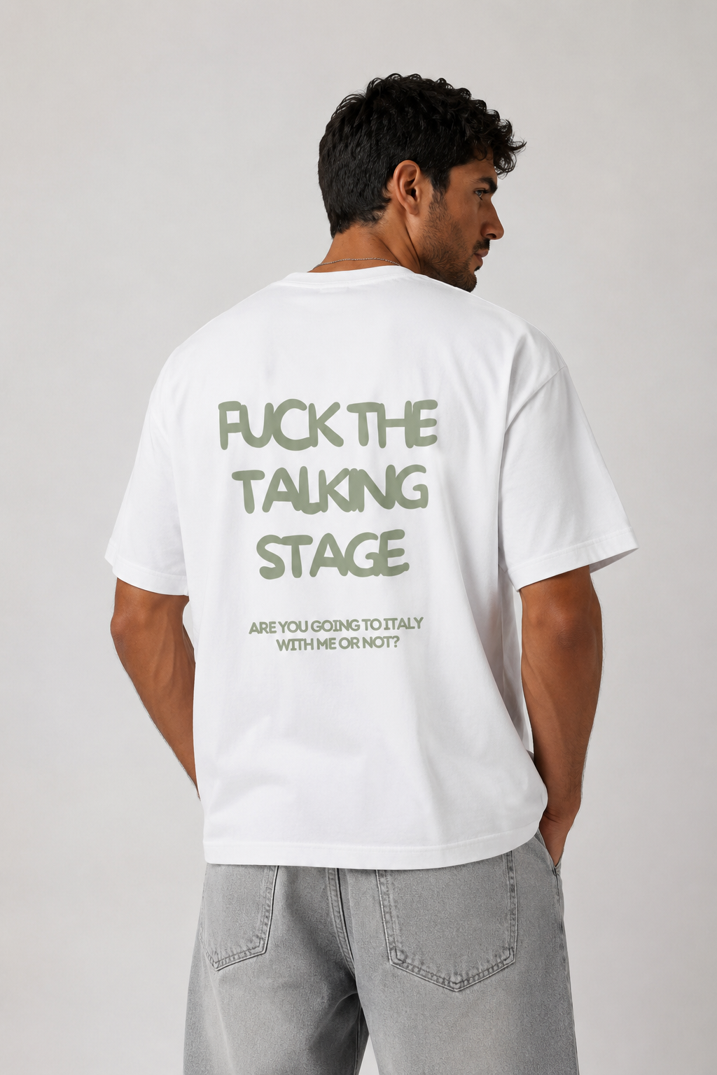 T-shirt blanc OFFSHORE print kaki Fuck the talking stage studio