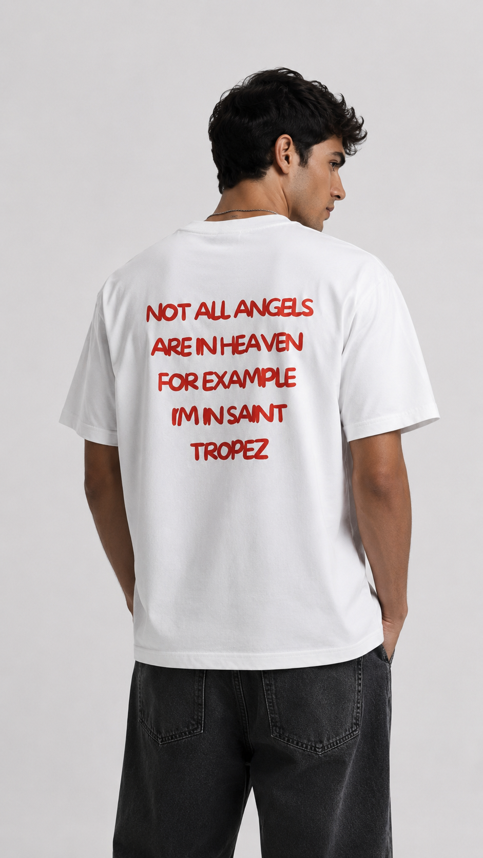 T-shirt blanc OFFSHORE print rouge Not all angels Saint-Tropez porté